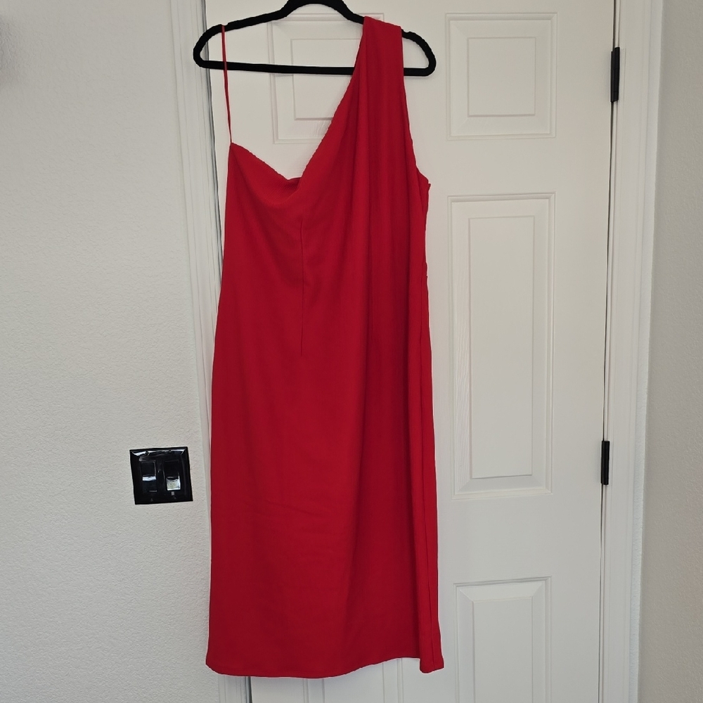Socialite Elegant Red One-Shoulder Dress Sz 2x Nwt
